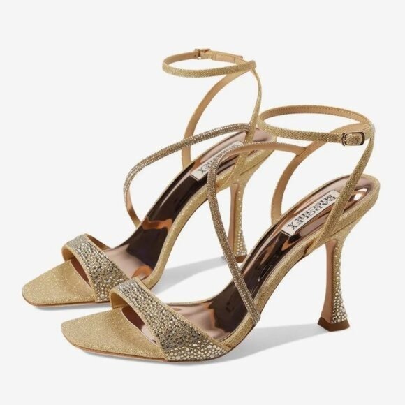 Badgley Mischka Brand Sally Curvy Heel Stiletto Sandal in Gold Size 9 - Picture 1 of 11